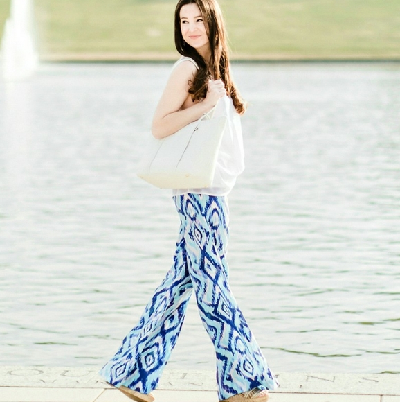 Lilly Pulitzer Palazzo Pants Silk Lolani NEW Skipped a Beach 6 Small 34" Blue - Picture 1 of 5